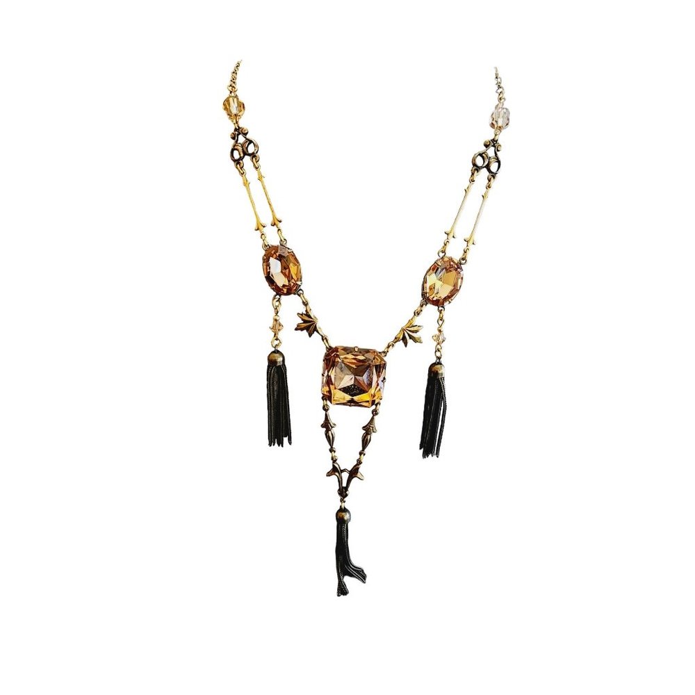 Vintage Signed Sadie Green Very Sparkly Glass Tassel Necklace (A3094)
